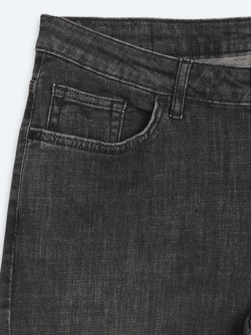 Dark Grey Slim Fit Denim Cotton Blended Trousers - 8