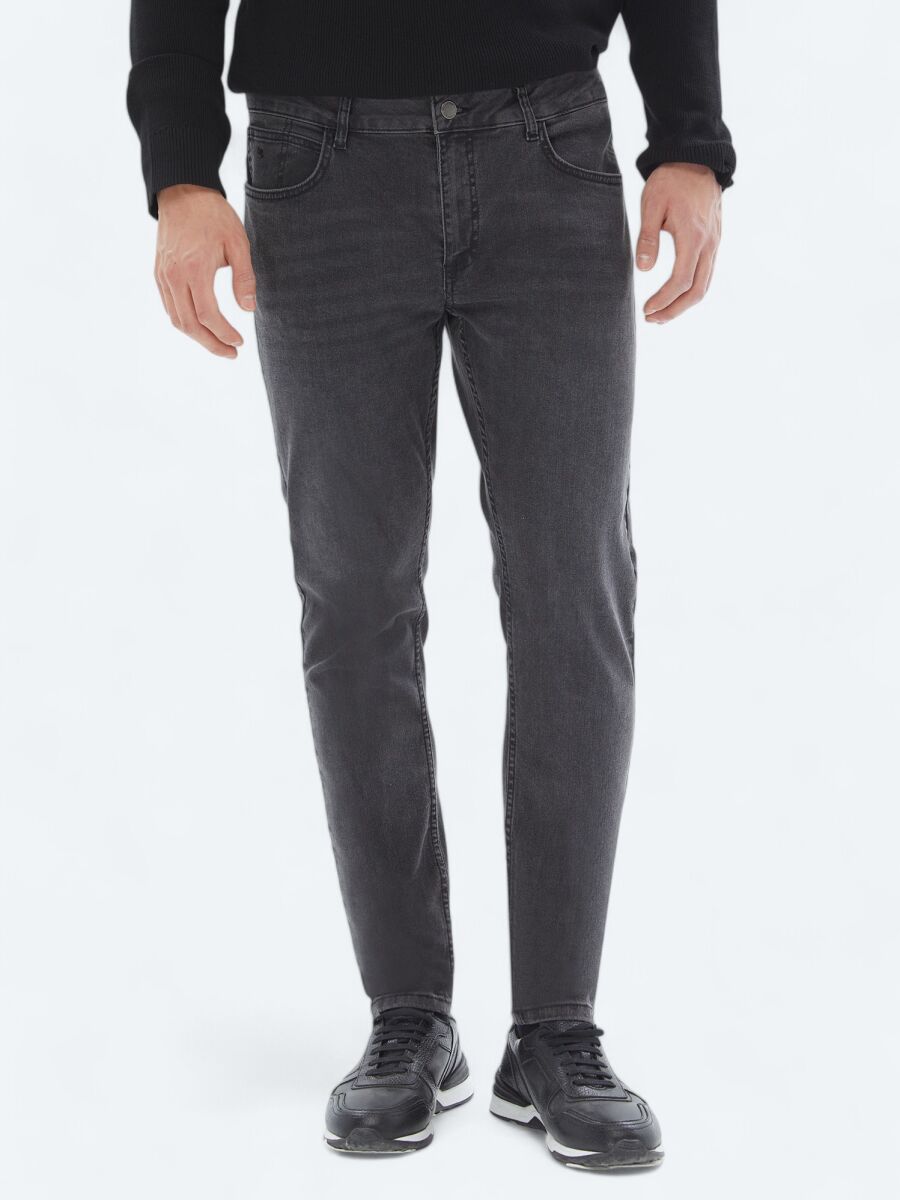 Dark Grey Super Slim Fit Denim Cotton Blended Trousers - 2