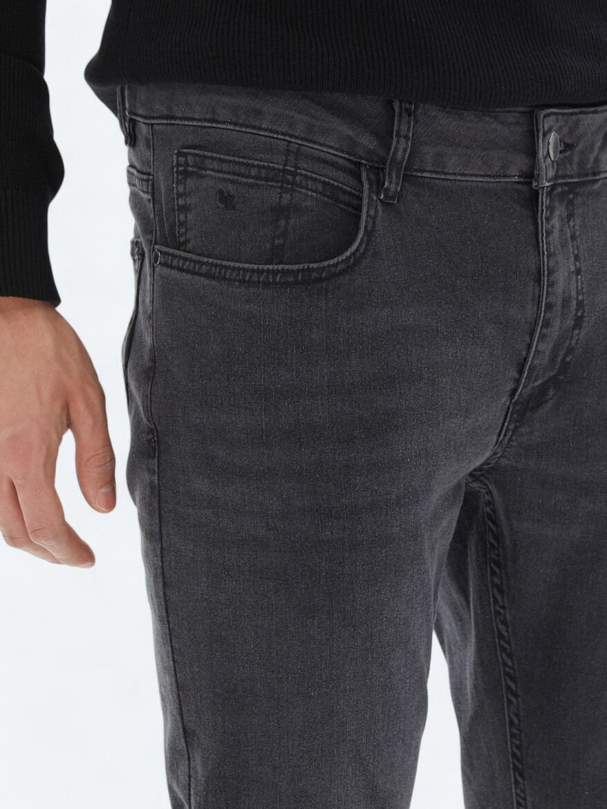 Dark Grey Super Slim Fit Denim Cotton Blended Trousers - 3