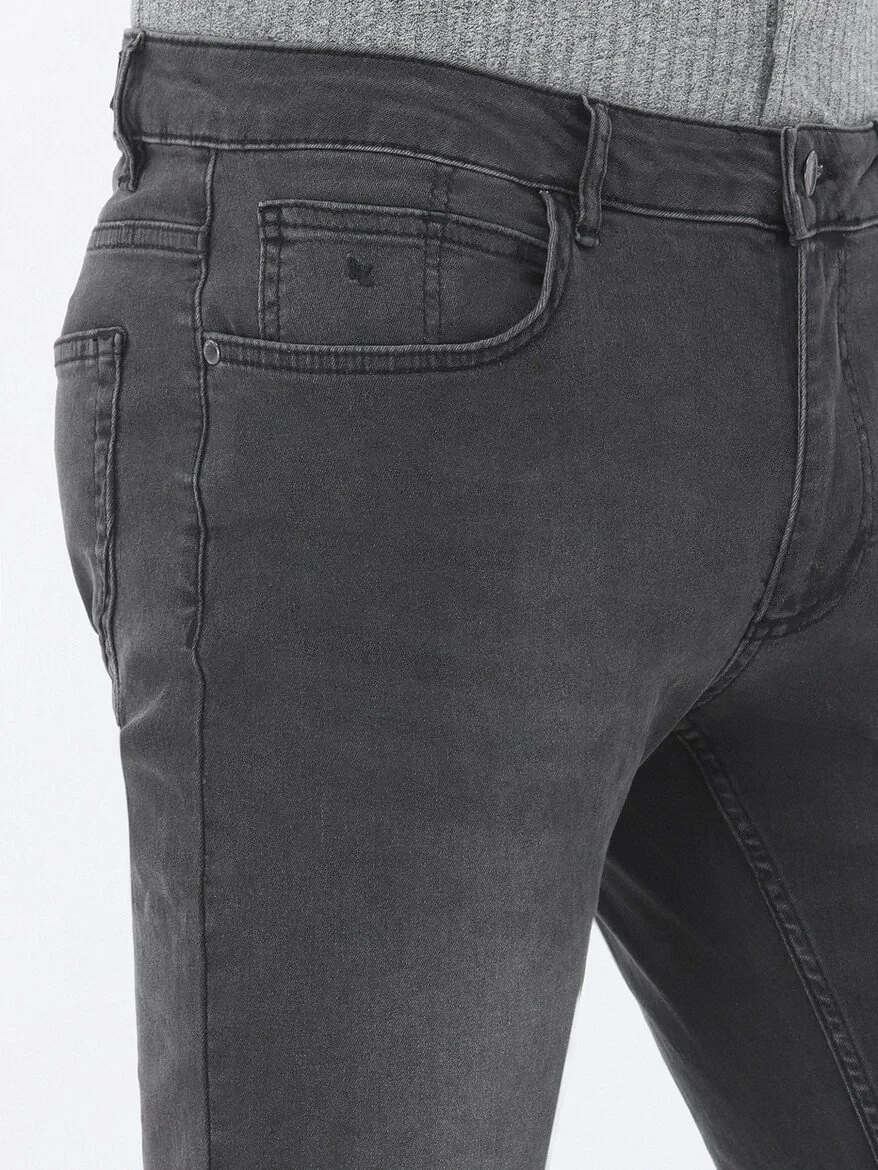 Dark Grey Super Slim Fit Denim Cotton Blended Trousers - 3