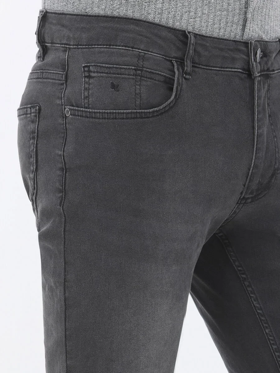 Dark Grey Super Slim Fit Denim Cotton Blended Trousers - 3