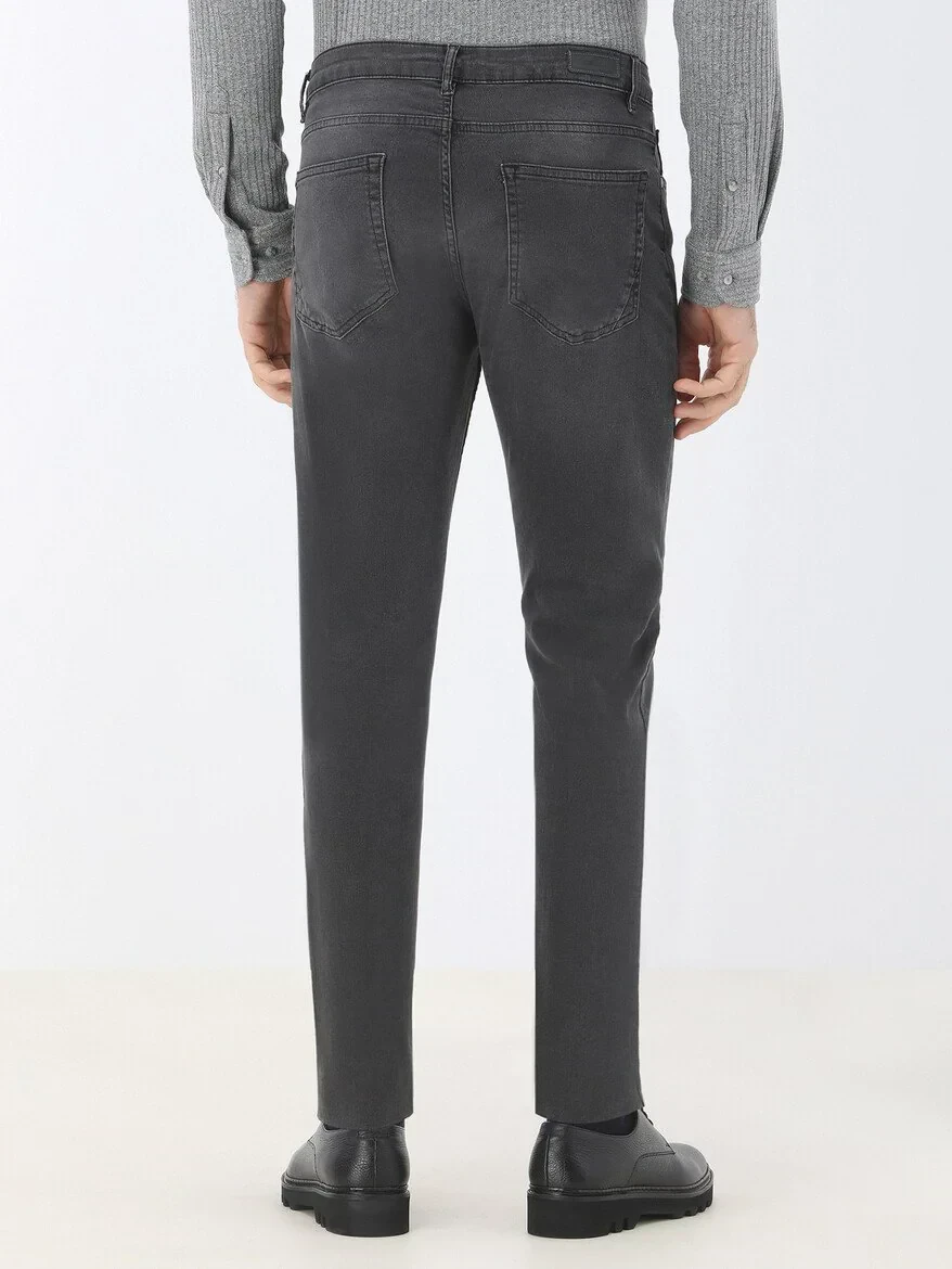 Dark Grey Super Slim Fit Denim Cotton Blended Trousers - 4