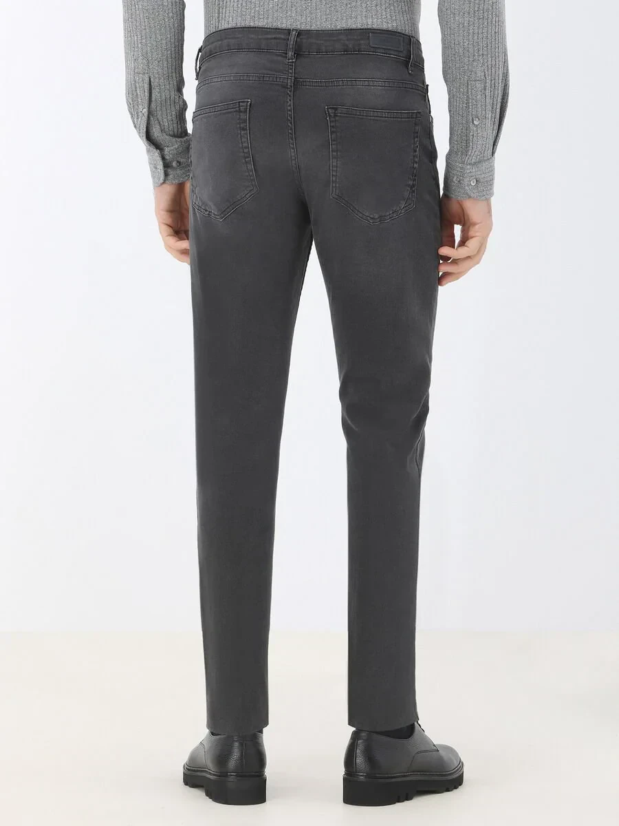 Dark Grey Super Slim Fit Denim Cotton Blended Trousers - 4