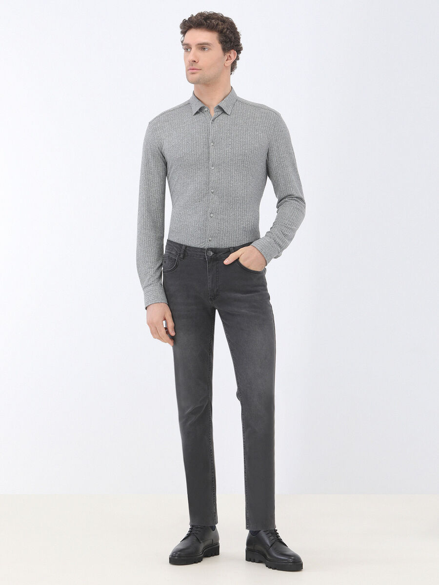 Dark Grey Super Slim Fit Denim Cotton Blended Trousers - 2