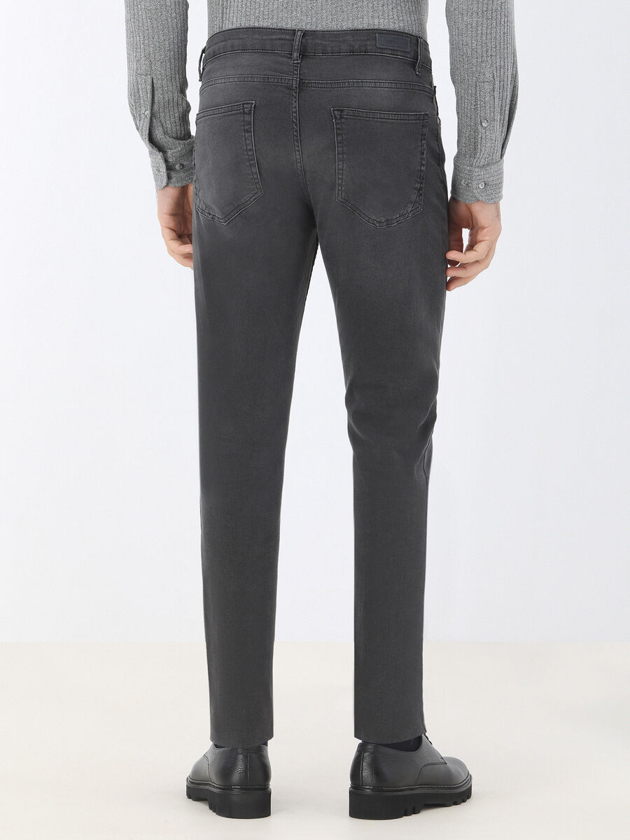 Dark Grey Super Slim Fit Denim Cotton Blended Trousers - 4