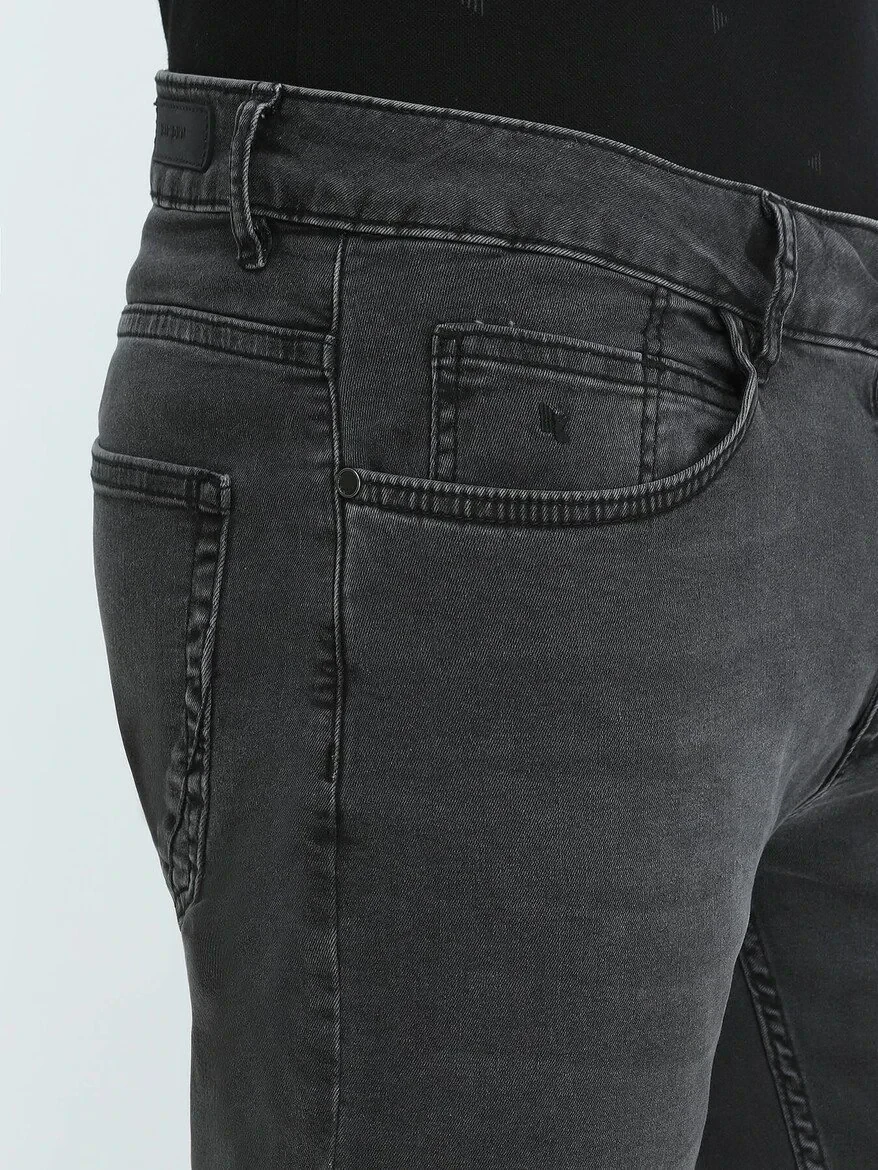 Dark Grey Super Slim Fit Denim Cotton Blended Trousers - 3