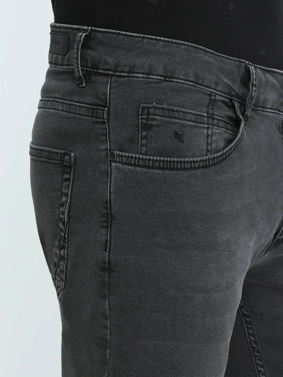 Dark Grey Super Slim Fit Denim Cotton Blended Trousers - 3