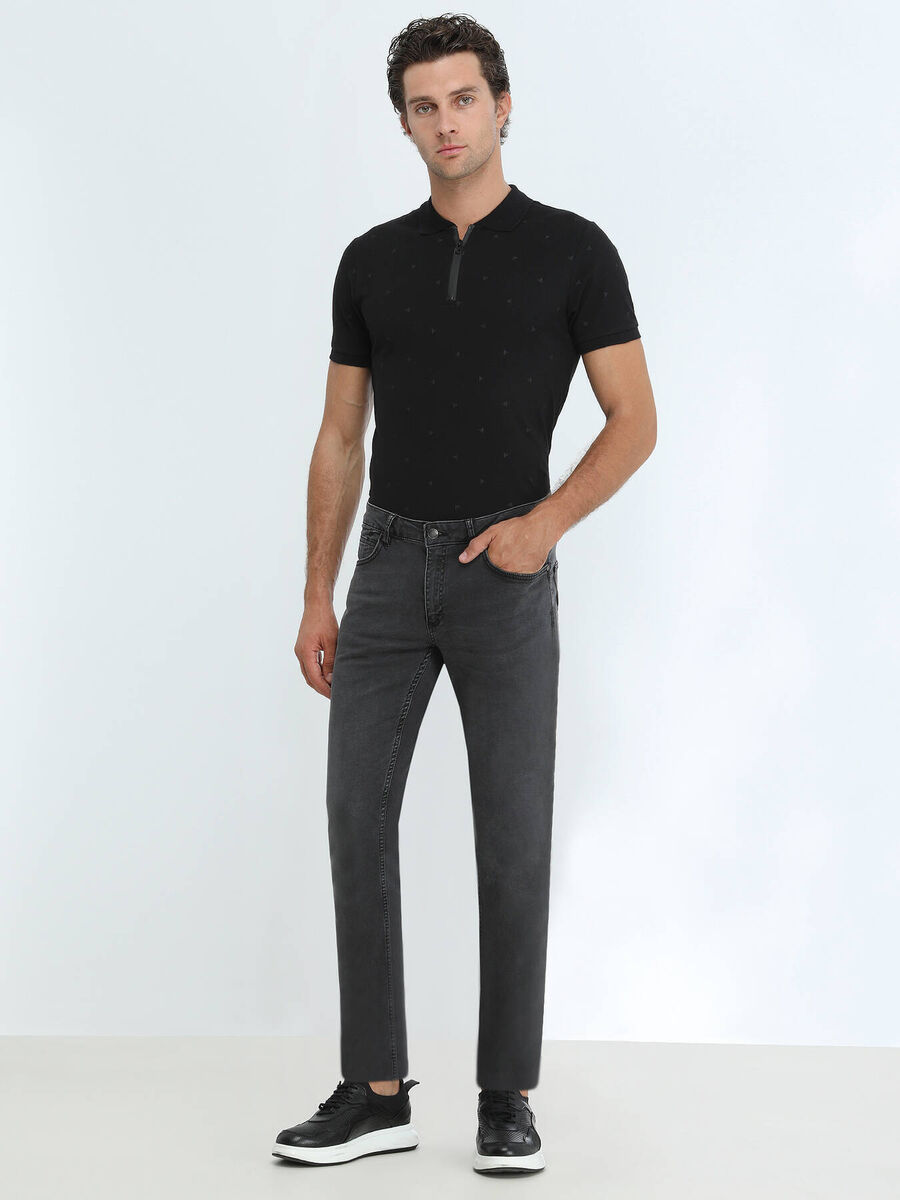 Dark Grey Super Slim Fit Denim Cotton Blended Trousers - 2