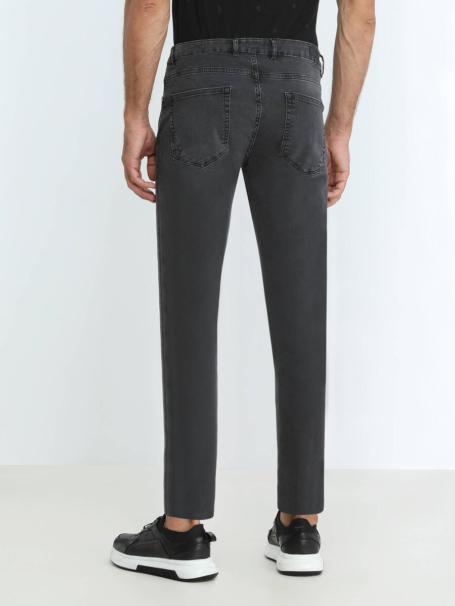 Dark Grey Super Slim Fit Denim Cotton Blended Trousers - 4