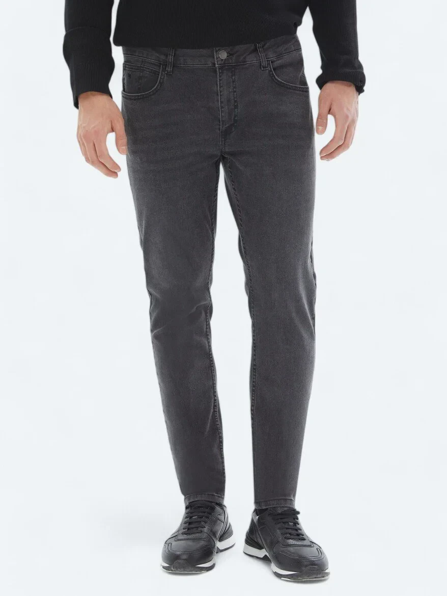 Dark Grey Super Slim Fit Denim Cotton Blended Trousers - 2