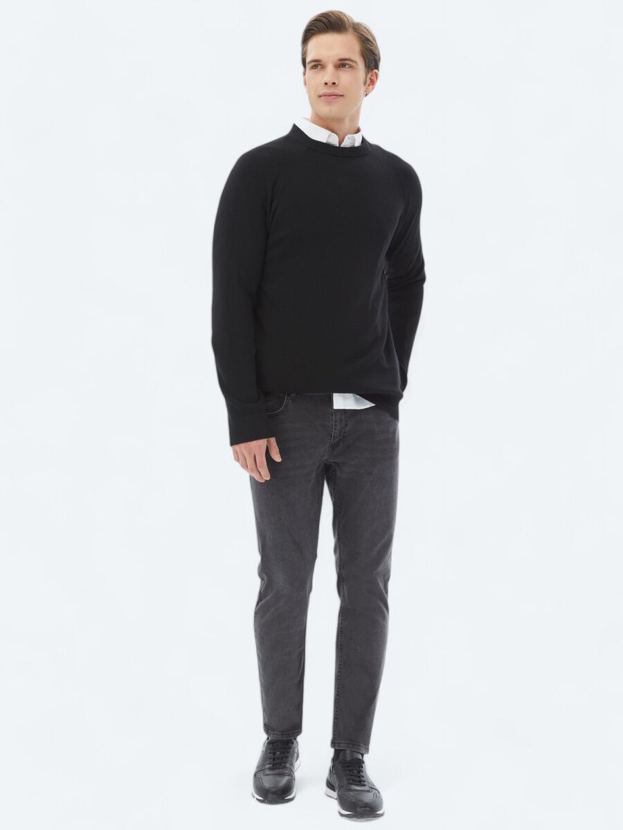 Dark Grey Super Slim Fit Denim Cotton Blended Trousers - 1