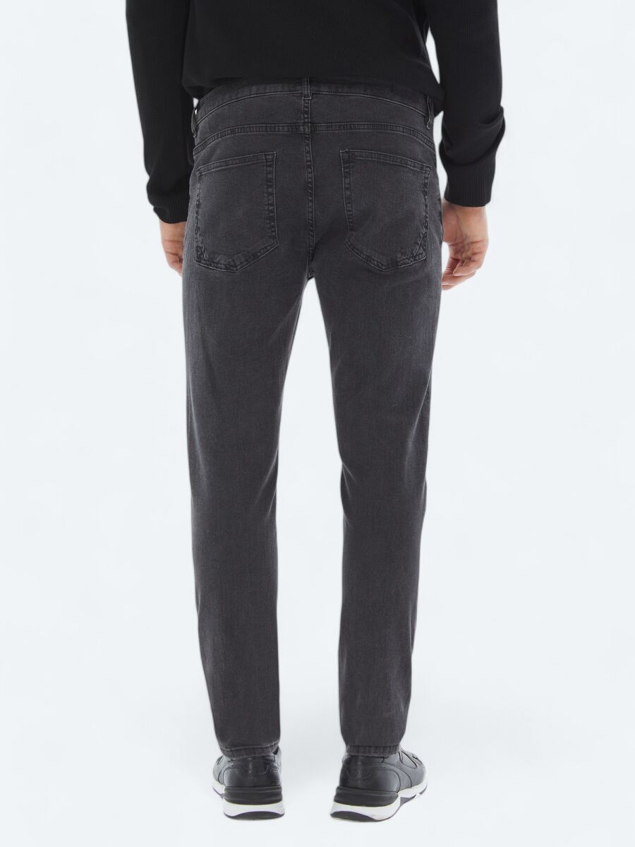 Dark Grey Super Slim Fit Denim Cotton Blended Trousers - 5