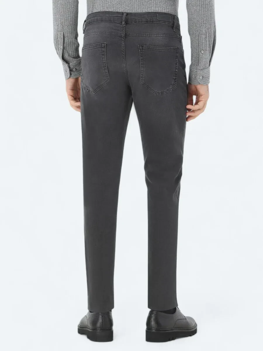 Dark Grey Super Slim Fit Denim Cotton Blended Trousers - 4