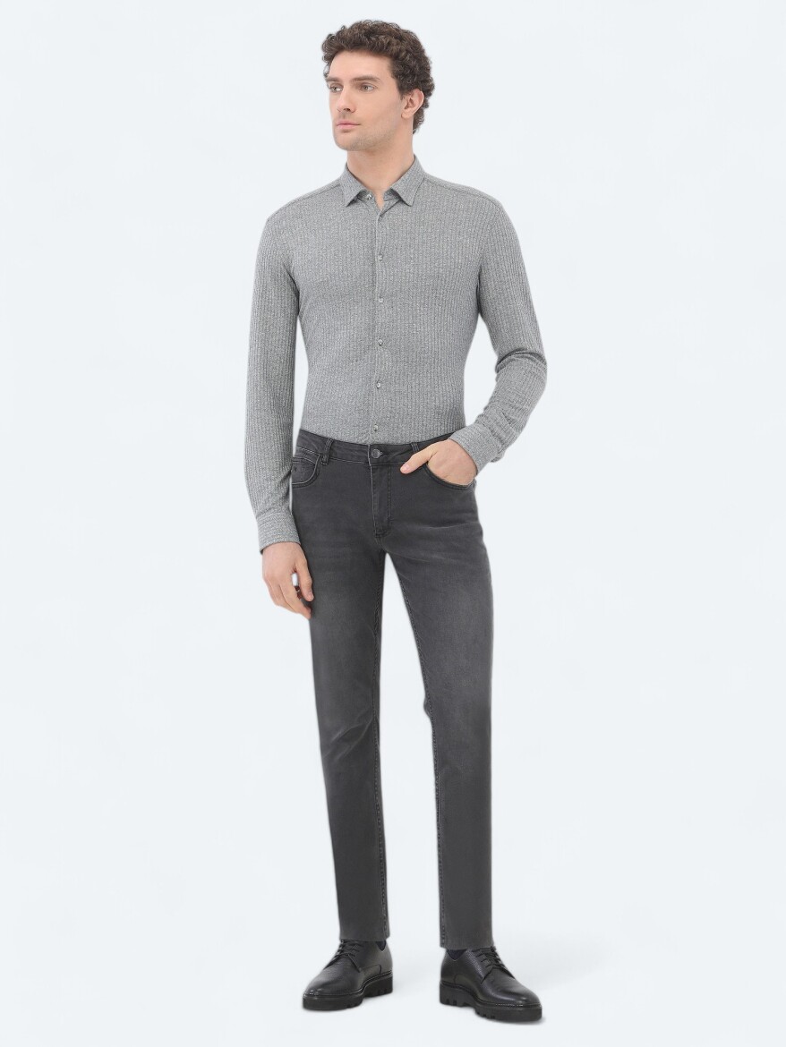 Dark Grey Super Slim Fit Denim Cotton Blended Trousers - 1