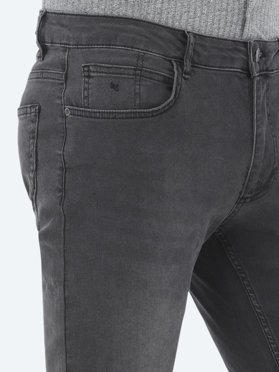 Dark Grey Super Slim Fit Denim Cotton Blended Trousers - 3