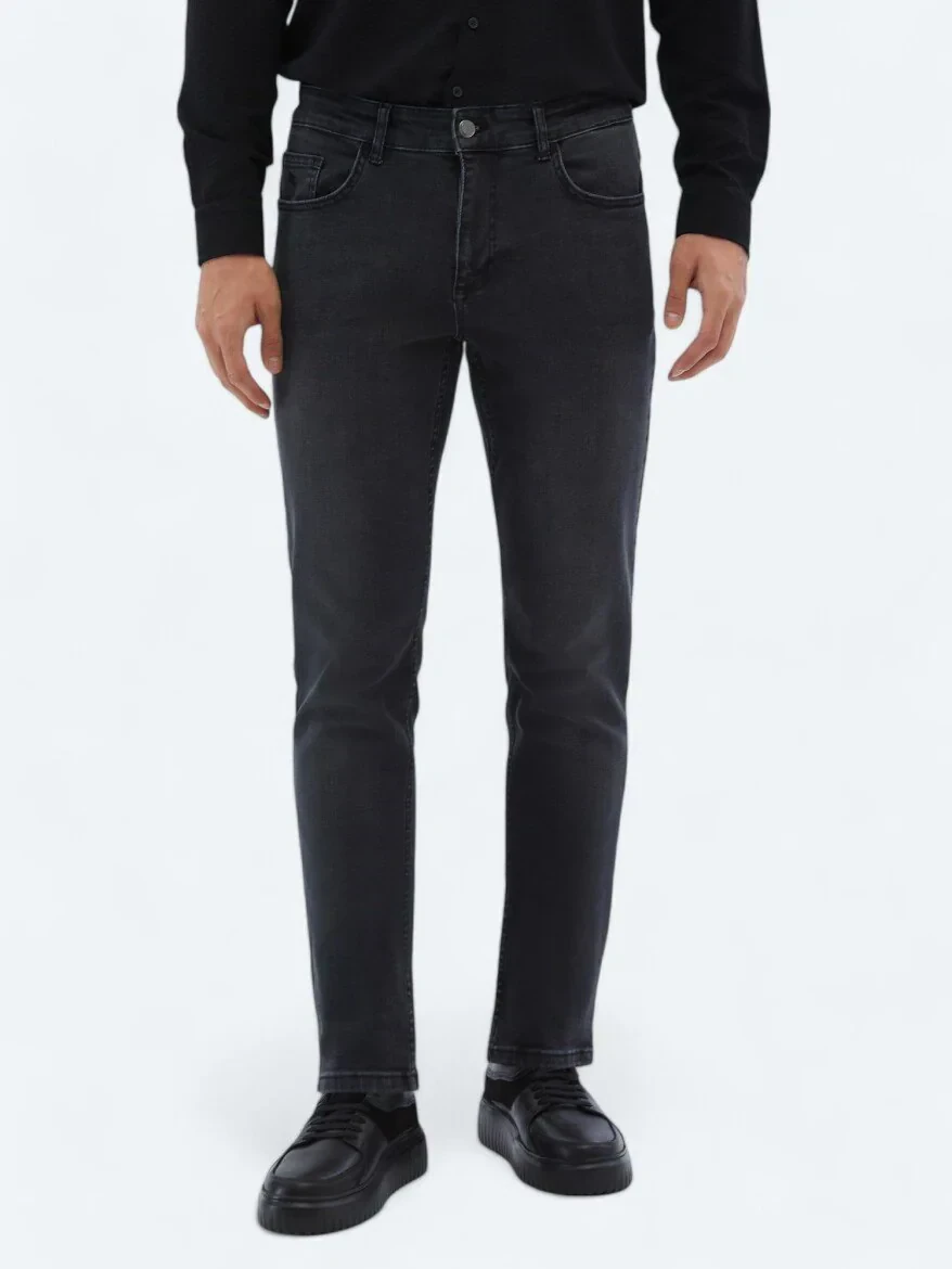 Dark Grey Super Slim Fit Denim Cotton Blended Trousers - 2