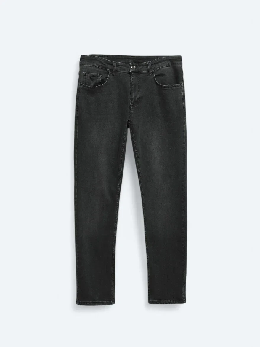 Dark Grey Super Slim Fit Denim Cotton Blended Trousers - 5