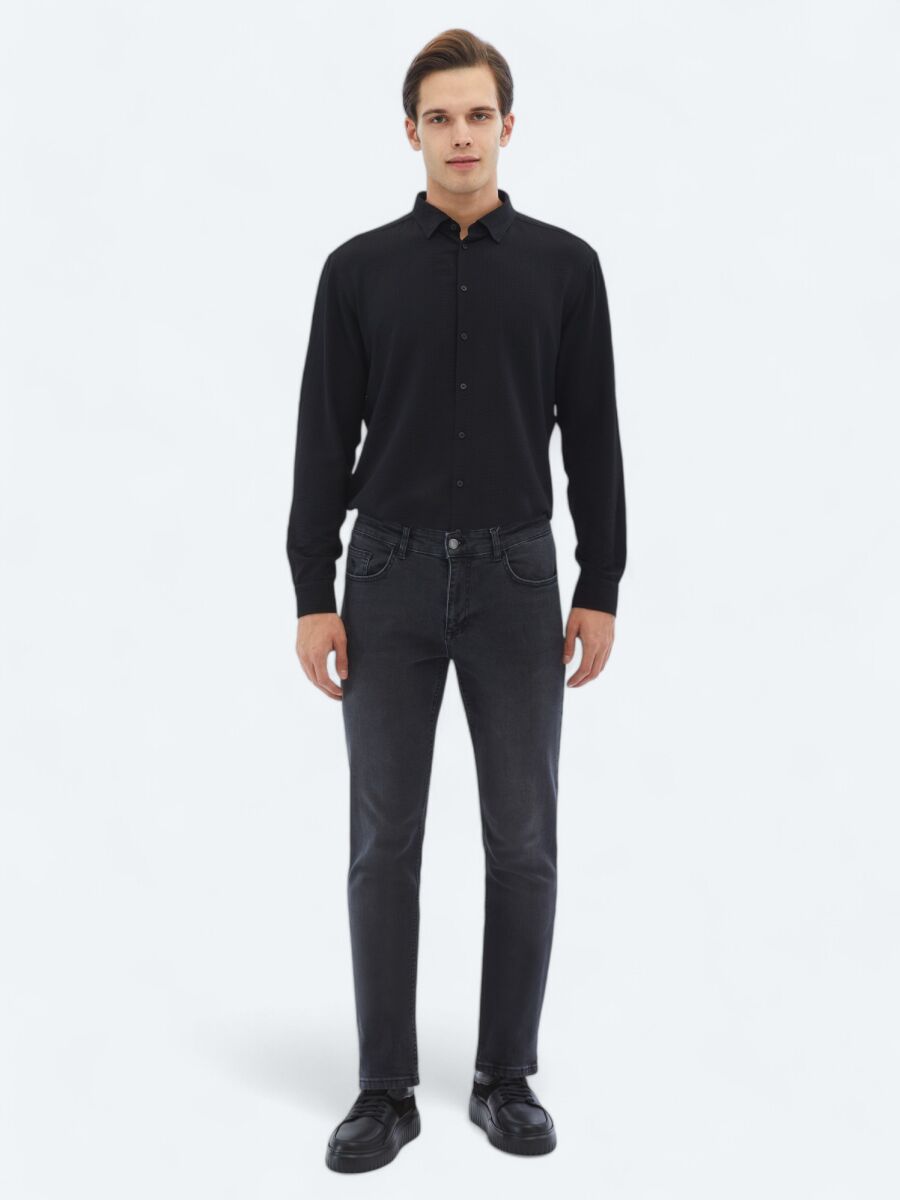 Dark Grey Super Slim Fit Denim Cotton Blended Trousers - 1