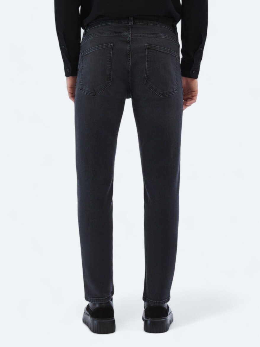 Dark Grey Super Slim Fit Denim Cotton Blended Trousers - 4