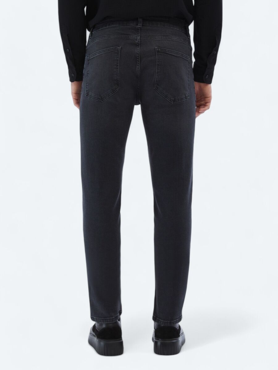 Dark Grey Super Slim Fit Denim Cotton Blended Trousers - 4