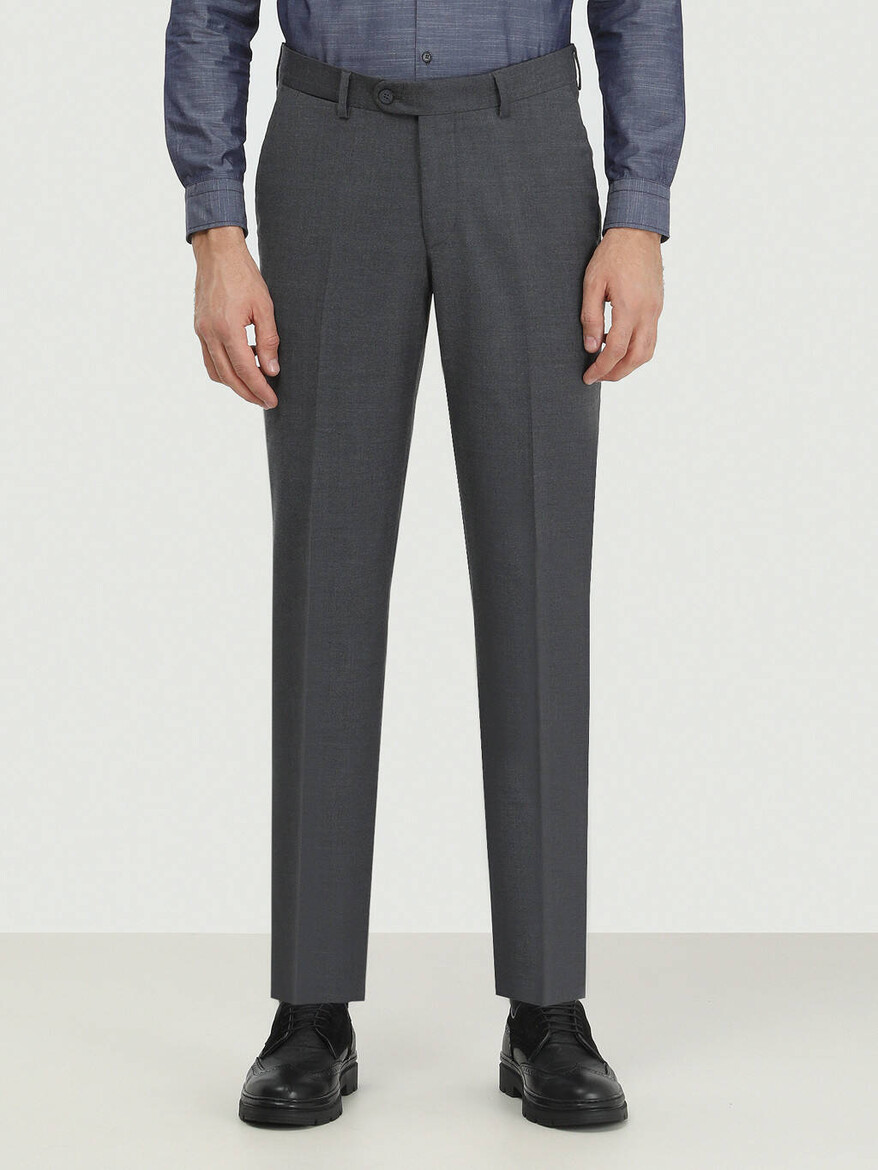 Dark Grey Weaving Fitted Fit Classical Wool Blended Trousers - 1