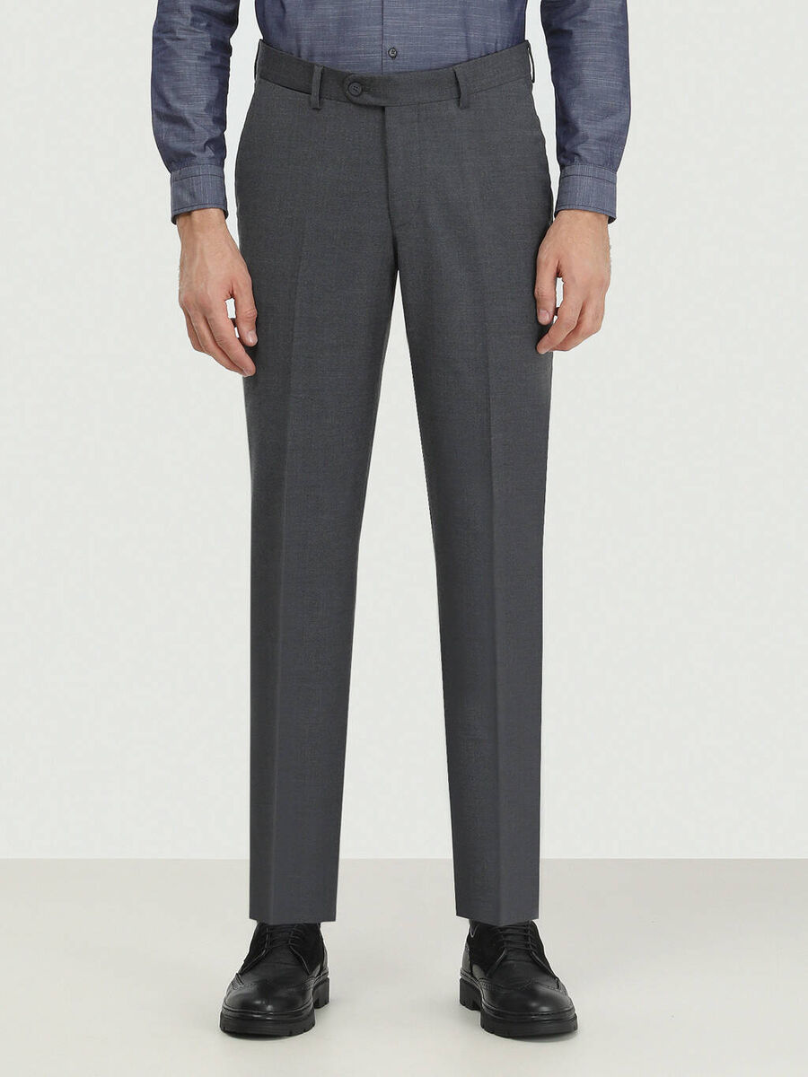 Dark Grey Weaving Fitted Fit Classical Wool Blended Trousers - 1