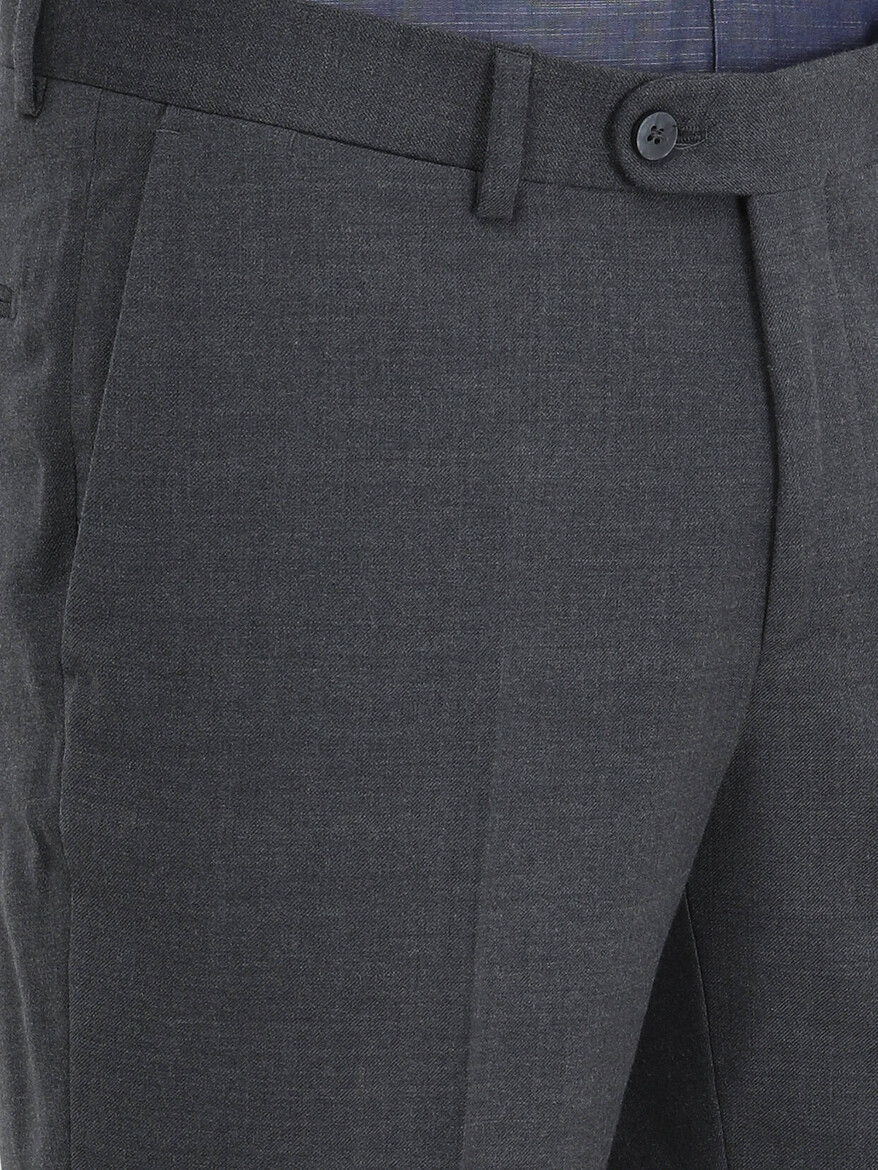 Dark Grey Weaving Fitted Fit Classical Wool Blended Trousers - 3