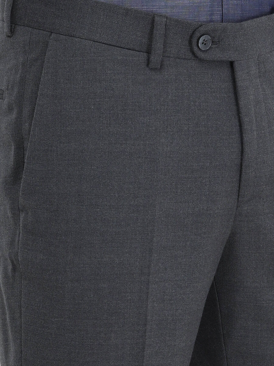 Dark Grey Weaving Fitted Fit Classical Wool Blended Trousers - 3