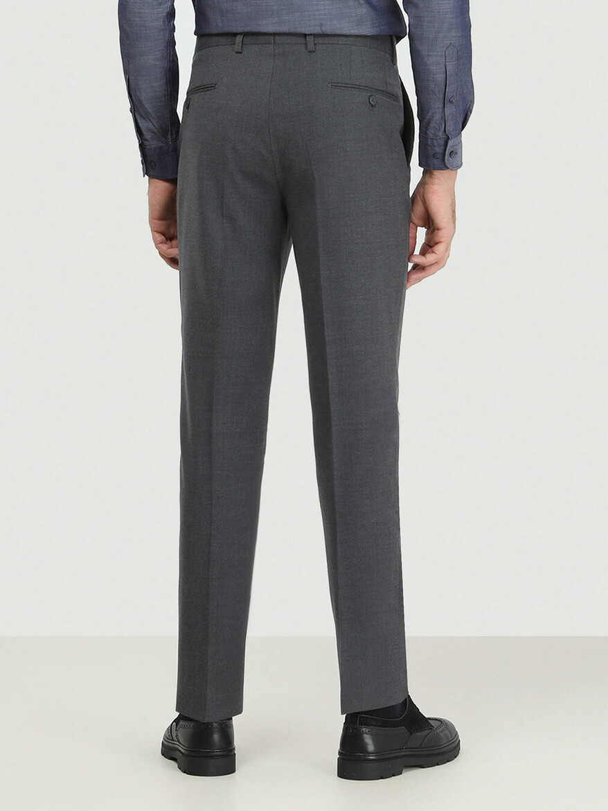 Dark Grey Weaving Fitted Fit Classical Wool Blended Trousers - 4