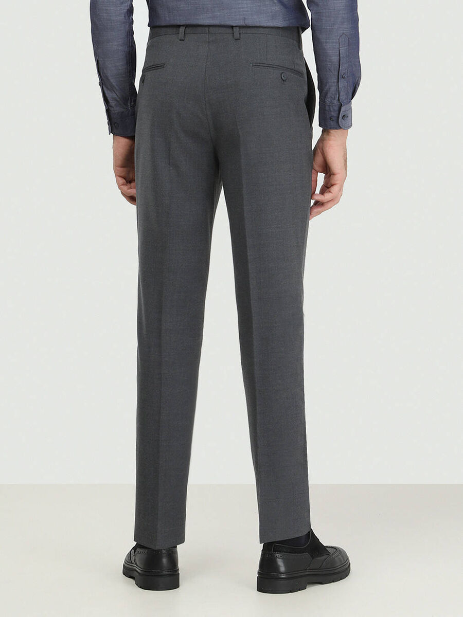 Dark Grey Weaving Fitted Fit Classical Wool Blended Trousers - 4