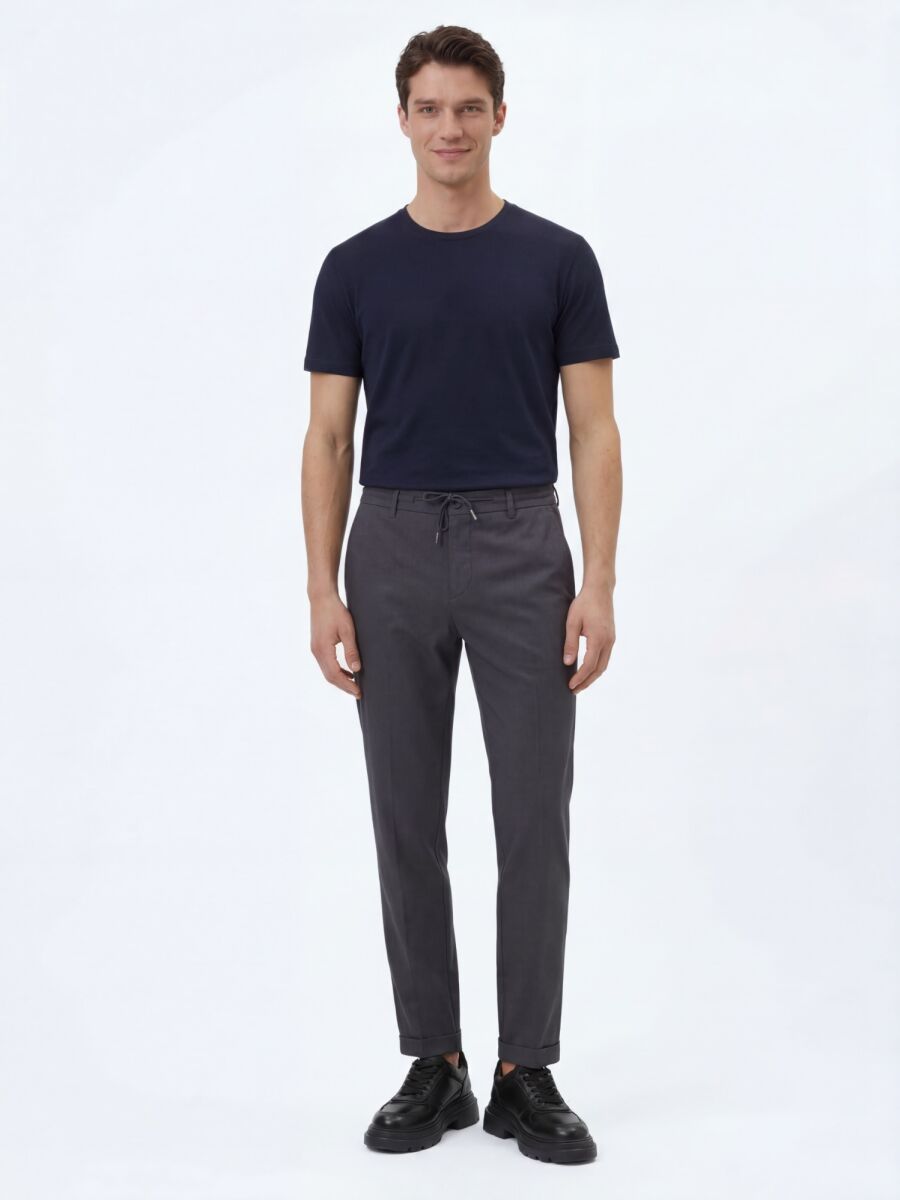 Dark Grey Weaving Jogging Fit Casual Cotton Blended Trousers - 1