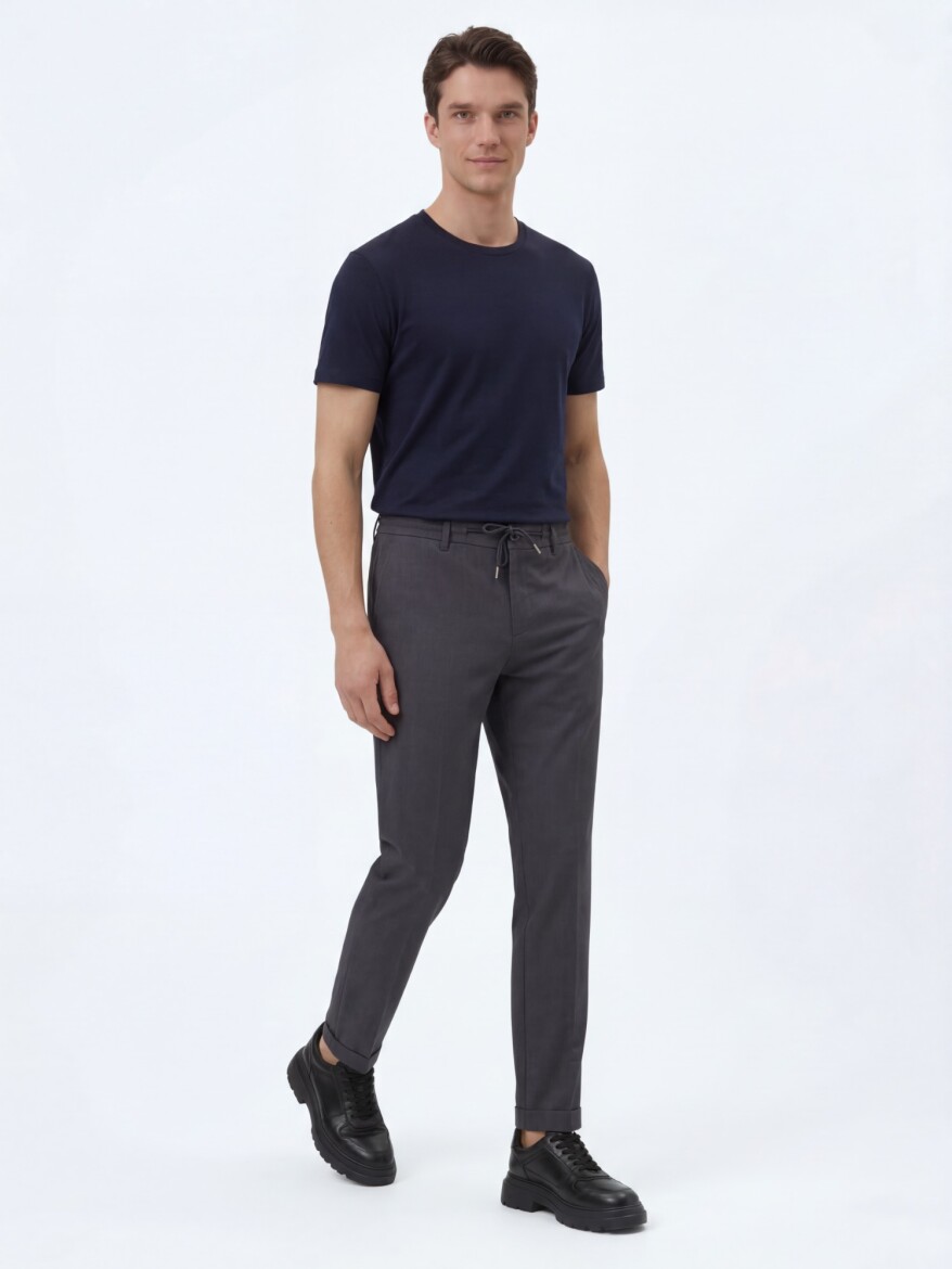 Dark Grey Weaving Jogging Fit Casual Cotton Blended Trousers - 2