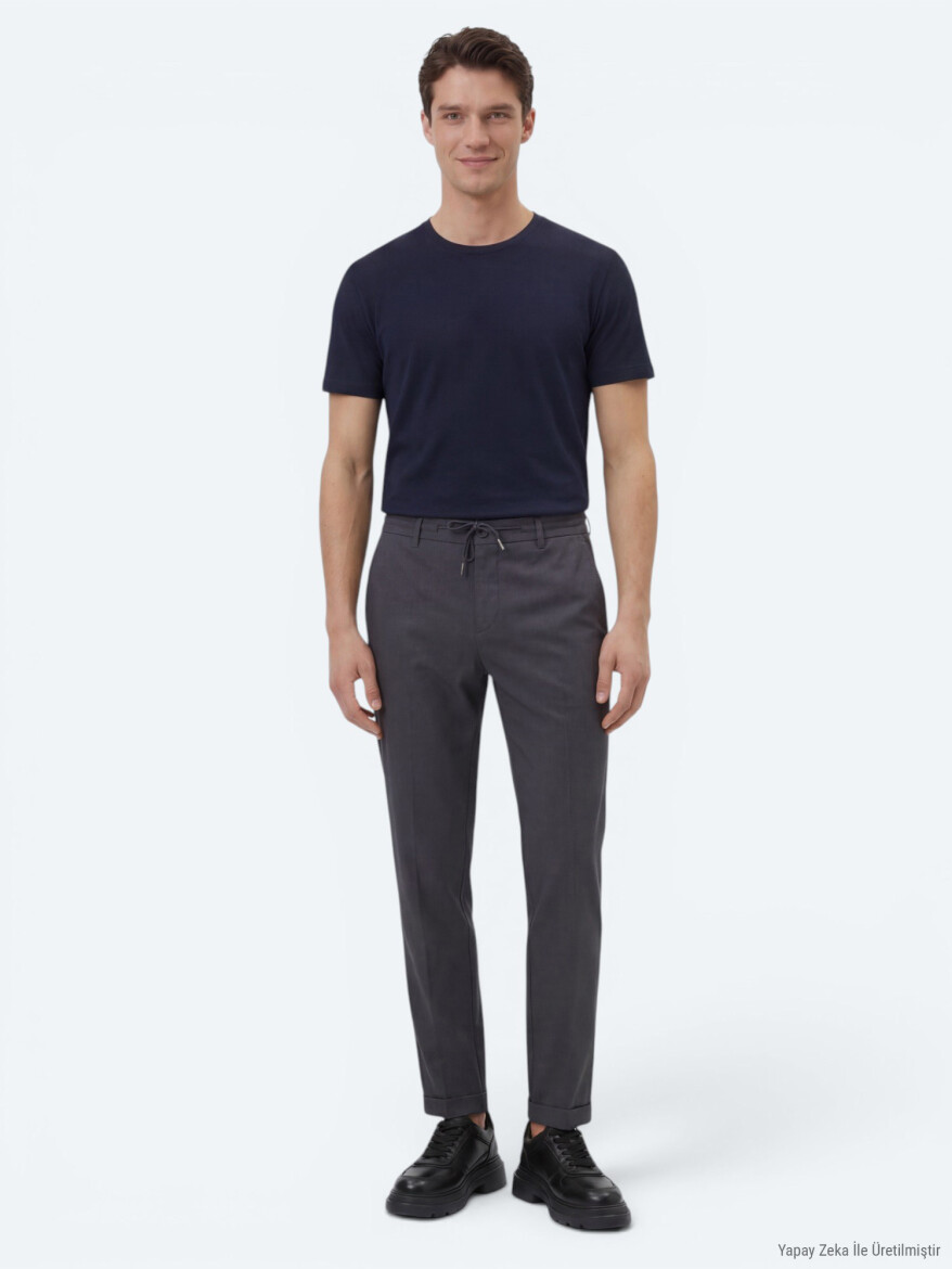 Dark Grey Weaving Jogging Fit Casual Cotton Blended Trousers - KİP