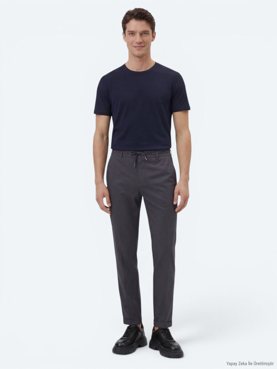 Dark Grey Weaving Jogging Fit Casual Cotton Blended Trousers - 1