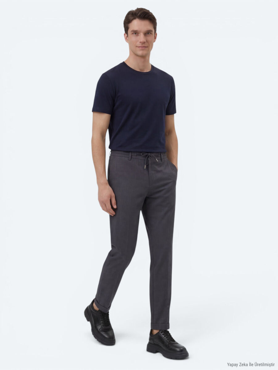 Dark Grey Weaving Jogging Fit Casual Cotton Blended Trousers - 2