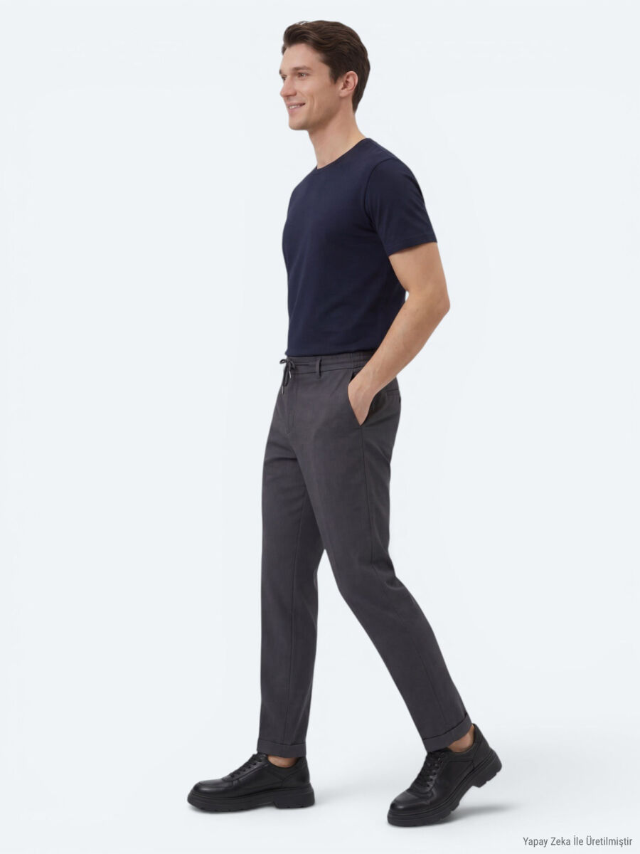 Dark Grey Weaving Jogging Fit Casual Cotton Blended Trousers - 3