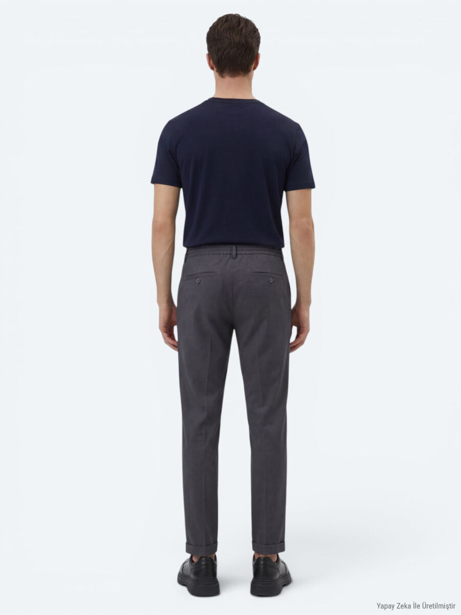 Dark Grey Weaving Jogging Fit Casual Cotton Blended Trousers - 4