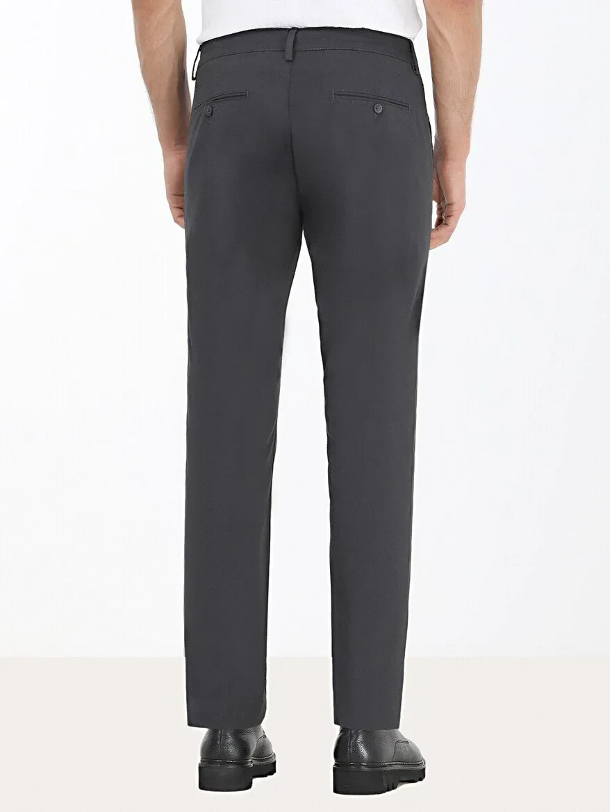 Dark Grey Weaving Regular Fit Casual Cotton Blended Trousers - 4