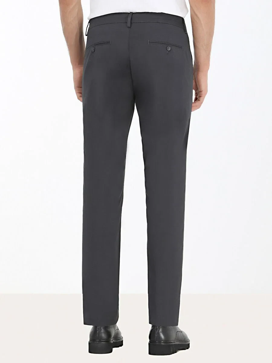 Dark Grey Weaving Regular Fit Casual Cotton Blended Trousers - 4