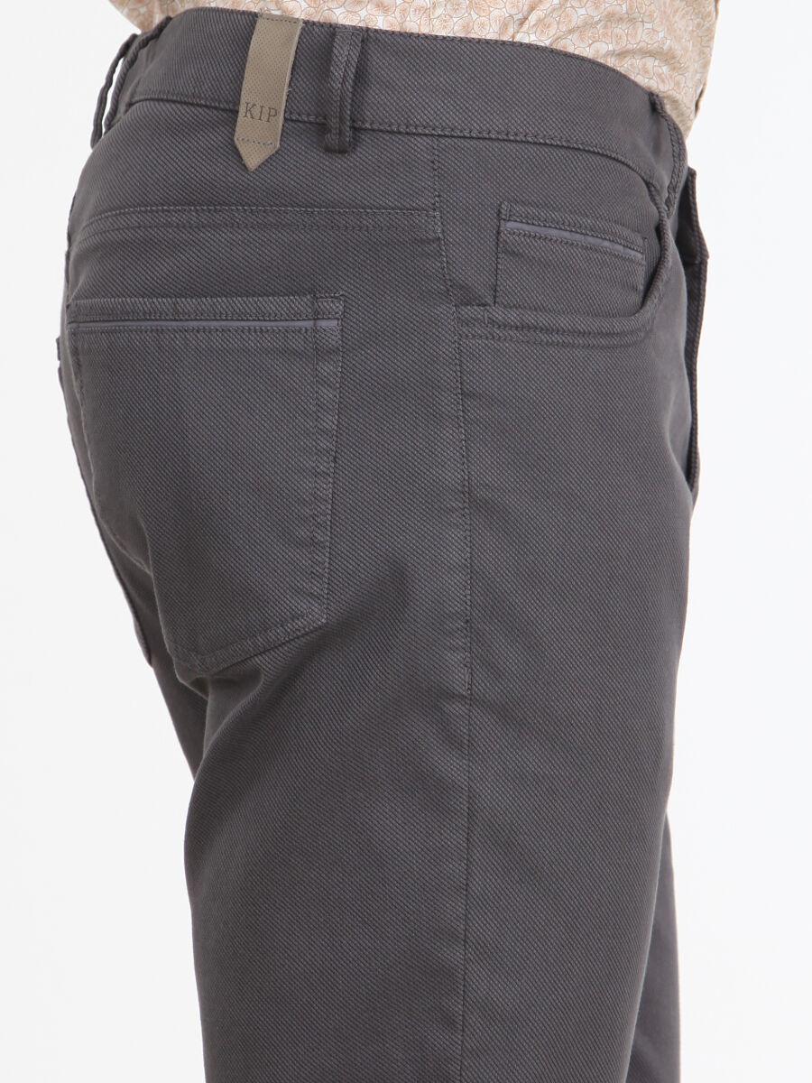 Dark Grey Weaving Slim Fit Casual Cotton Blended Trousers - 1