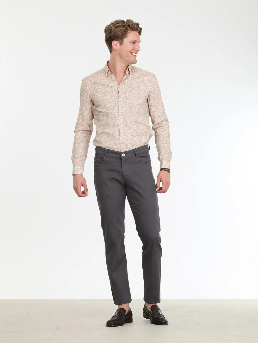 Dark Grey Weaving Slim Fit Casual Cotton Blended Trousers - 3