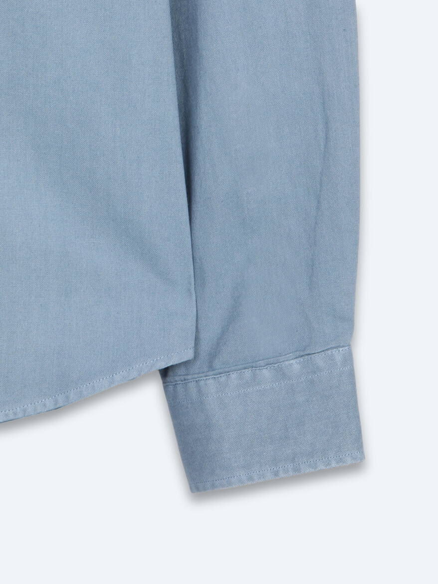 Dark Indigo Plain Regular Fit Long Weaving Casual Cotton Blended Shirt - 9