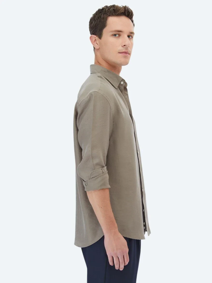 Dark Mink Plain Oversize Fit Weaving Casual Shirt - 3