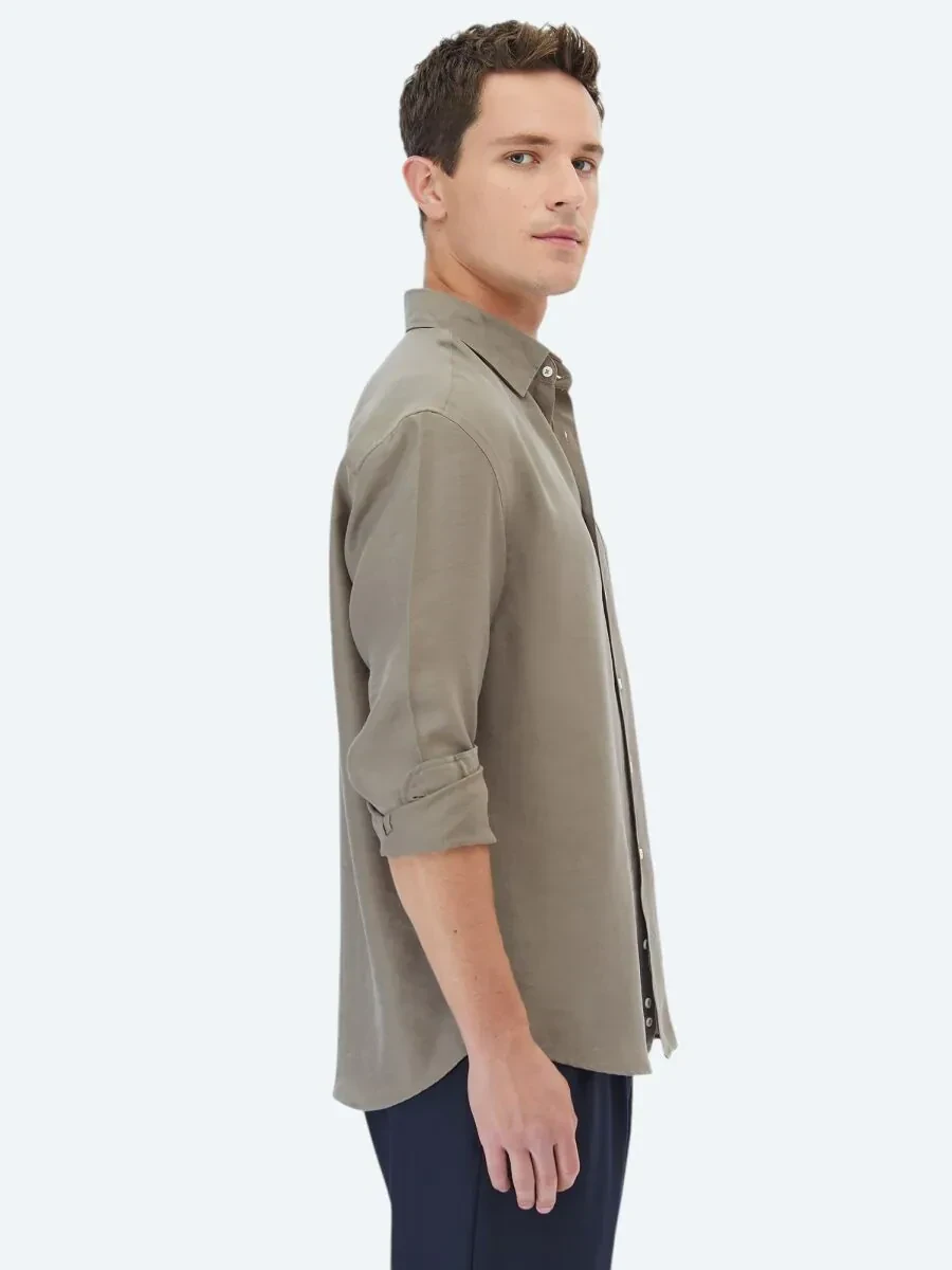 Dark Mink Plain Oversize Fit Weaving Casual Shirt - 3