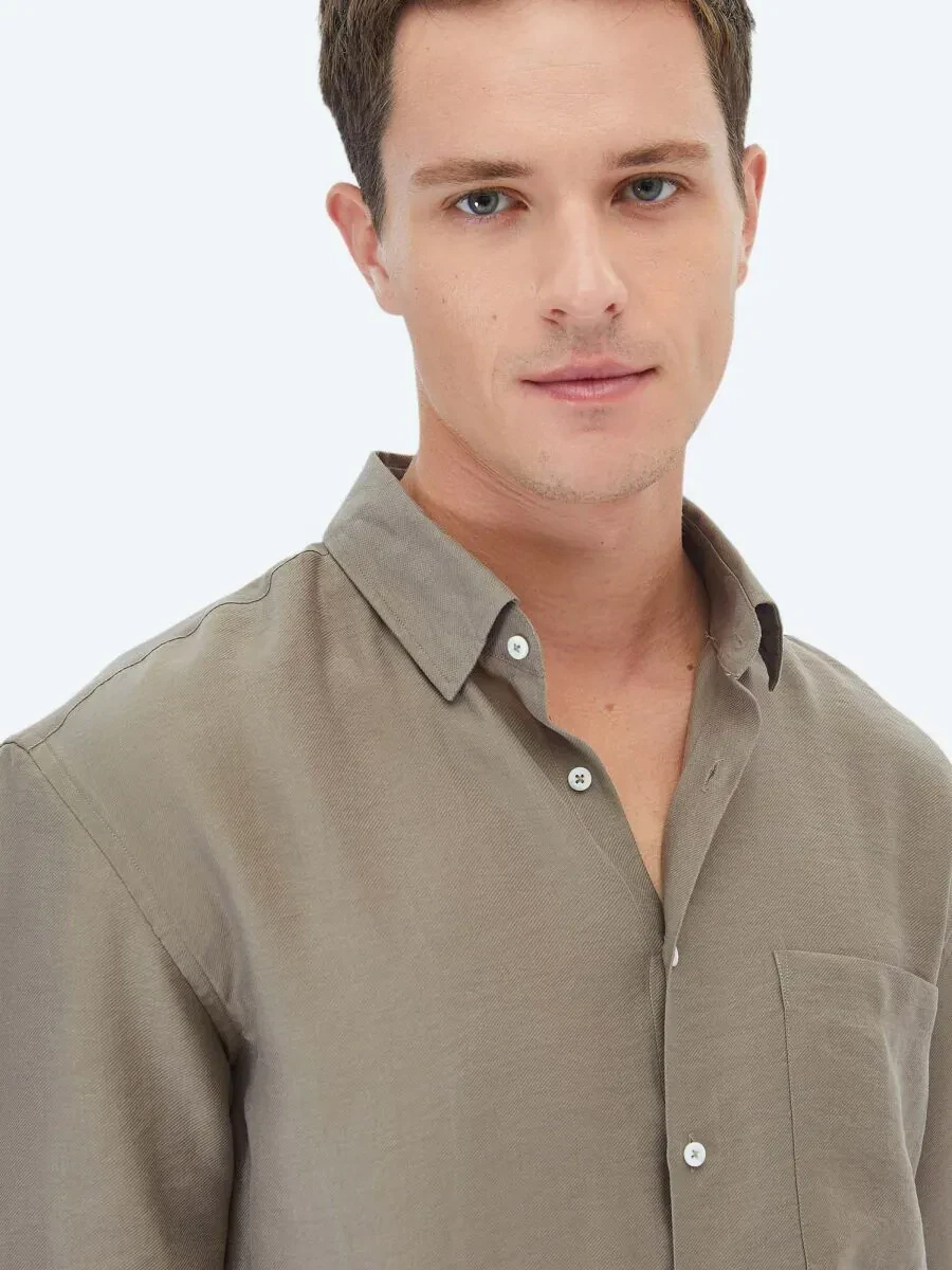Dark Mink Plain Oversize Fit Weaving Casual Shirt - 5