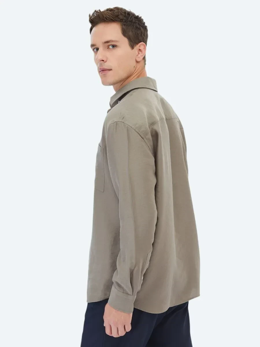 Dark Mink Plain Oversize Fit Weaving Casual Shirt - 6
