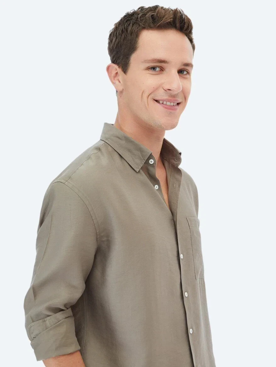 Dark Mink Plain Weaving Casual Shirt 