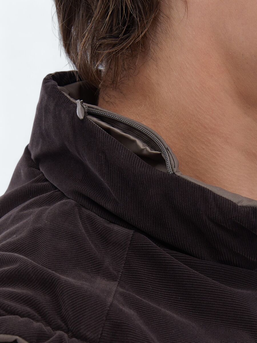 Dark Mink Regular Fit Hidden Hood Casual Weaving Puffer Vest - 10