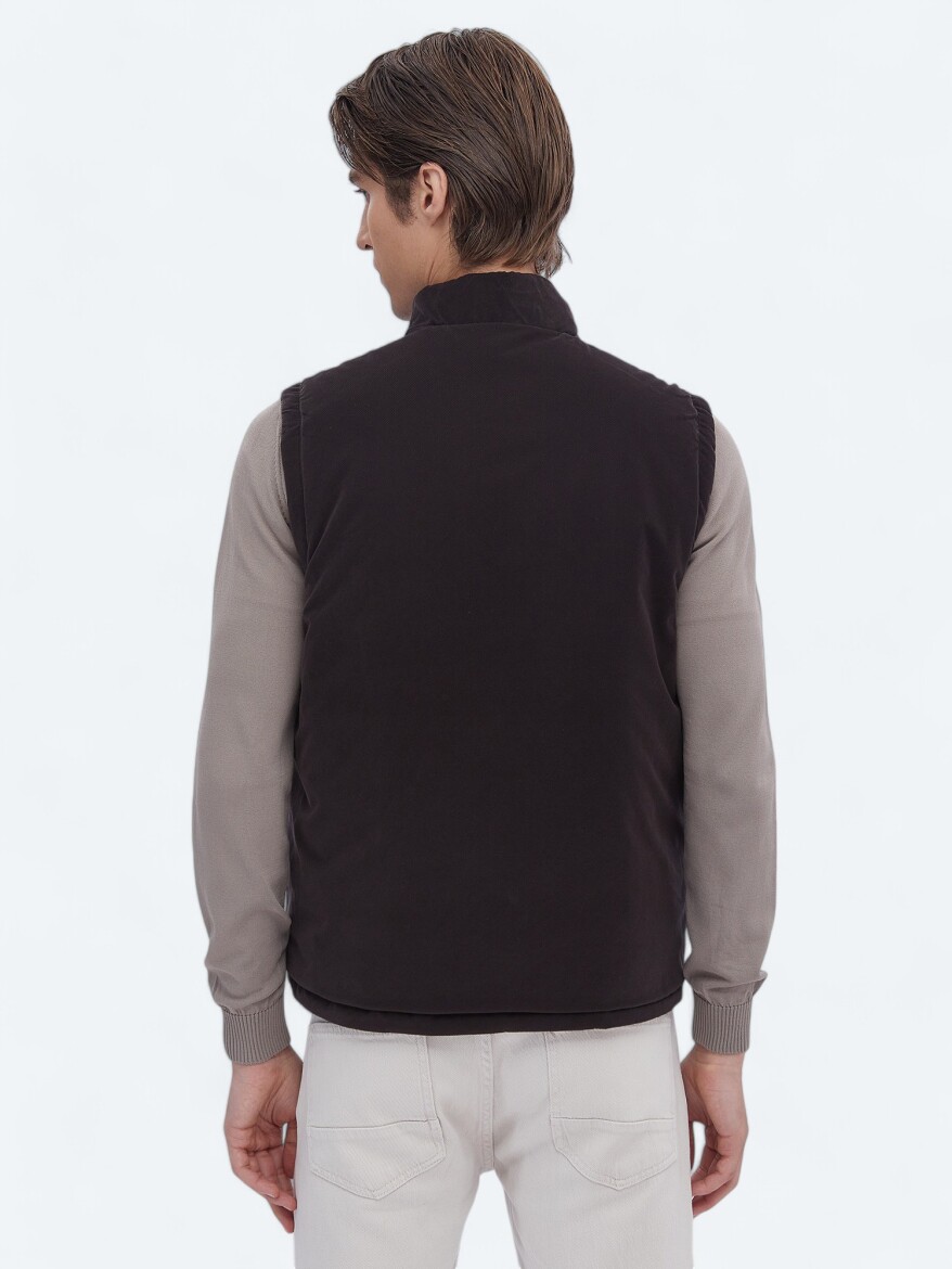 Dark Mink Regular Fit Hidden Hood Casual Weaving Puffer Vest - 12