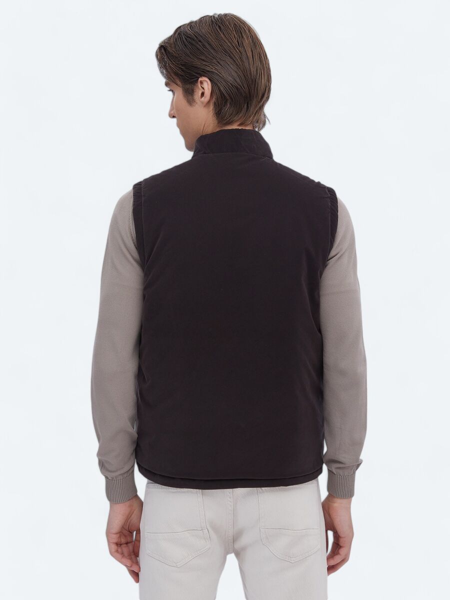 Dark Mink Regular Fit Hidden Hood Casual Weaving Puffer Vest - 12